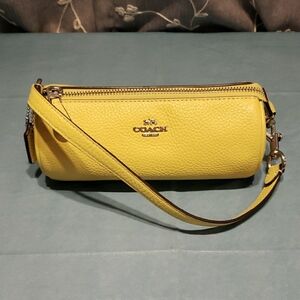 Coach Yellow Leather Women's Mini Barrel Wristlet Clutch Bag